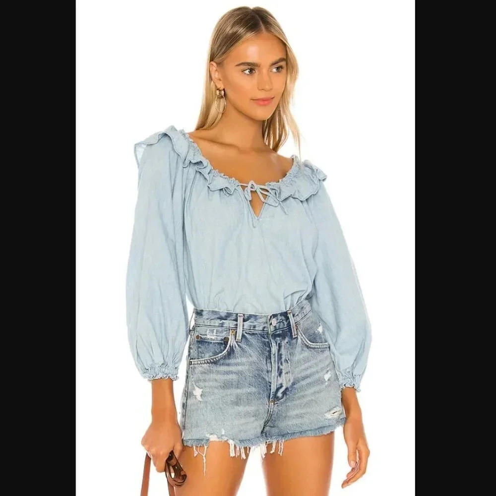 Free People Lily Of The Valley Chambray Blouse